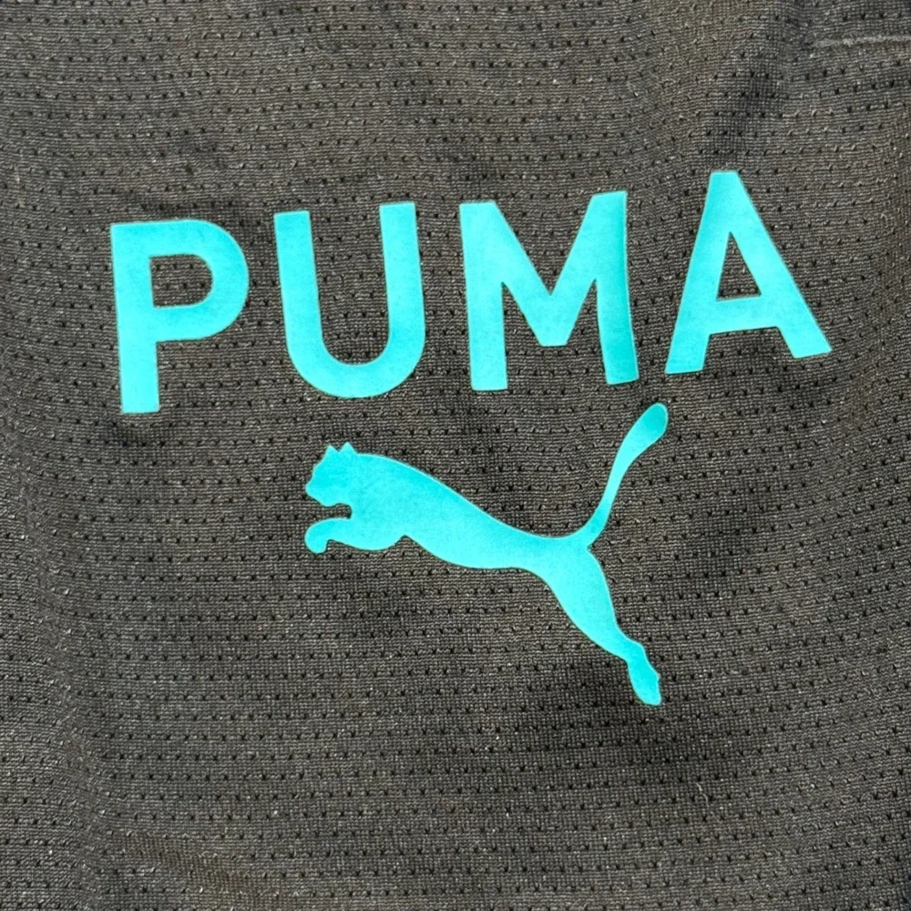 Puma Athletic Mesh Training Shorts Small Black Teal Logo Gym Activewear